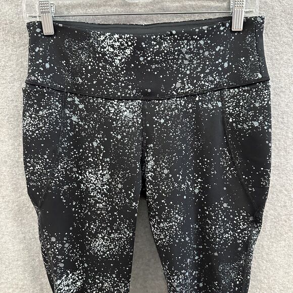 Title Nine Legging Womens Medium Black White Grey Splatter Print Pullon Stretch - Picture 2 of 10
